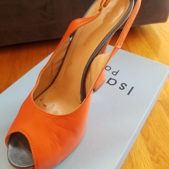 Isabelle Paris Orange Leather Peep Toe Platform Heels EU 39 Made in Italy - Picture 4 of 5